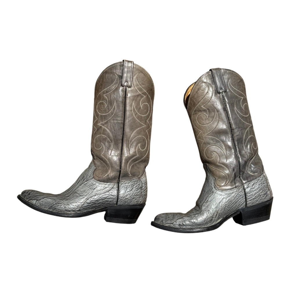 Vintage Dan Post Exotic Leather Cowboy Boots Gray Bone USA Western Men's 9D - Picture 6 of 15